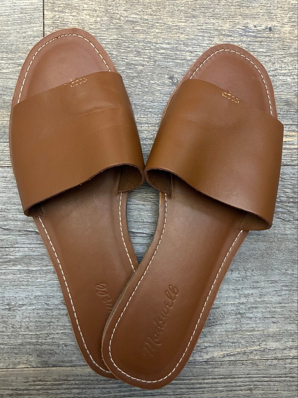Madewell Boardwalk Post Slide Sandals  Camel Brown Slip On Flats Minimalist 8.5